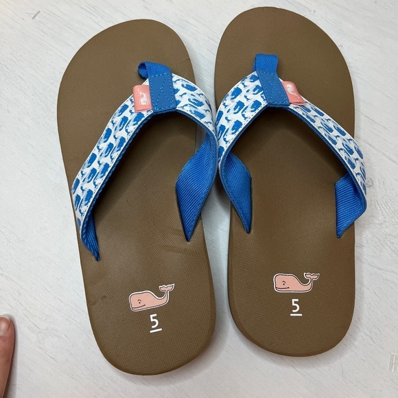 Vineyard Vines Watercolor Whale Blue Thong Flip Flops Sandals sz 5 - Picture 8 of 10